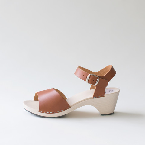 Wooden sandal Paula, cognac (vegetable-tanned) - Talla