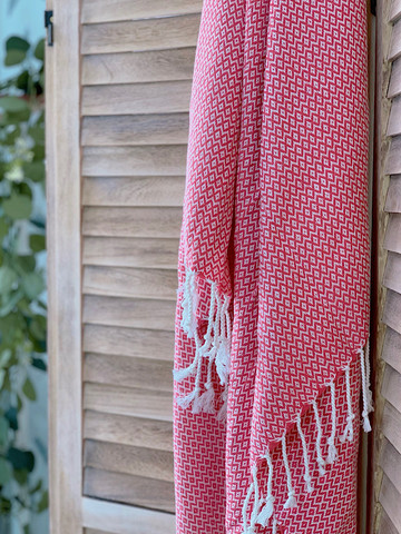 CRYSTAL Handloomed Hammam Towel  Coral Pink