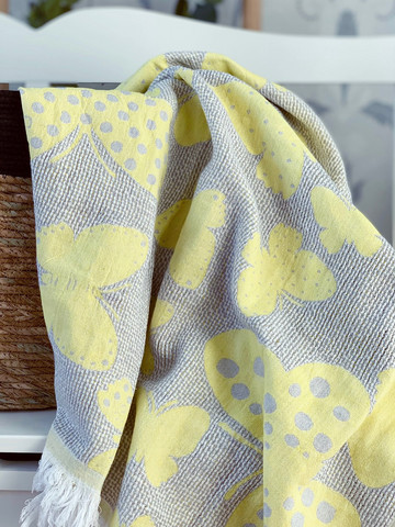 Jacquard Hammam Towel Butterfly Yellow-Light Grey