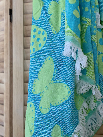Hamam Handduk Jacquard Butterfly Turkos-Pistachio