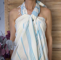 Hammam Towel Sultan Slim Natural White - Turquoise