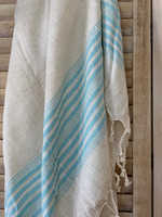 Hamam-pyyhe PELLAVA Stripe Turkoosi Käsinkudottu 200 x 100, 50% pellavaa 50% puuvillaa