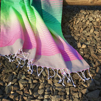 Beach Rainbow Hammam Towel Pink Organic Cotton