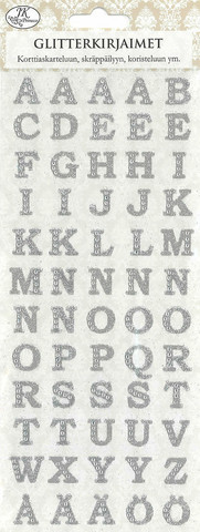 Glitterkirjaimet hopea 1ark/pkt