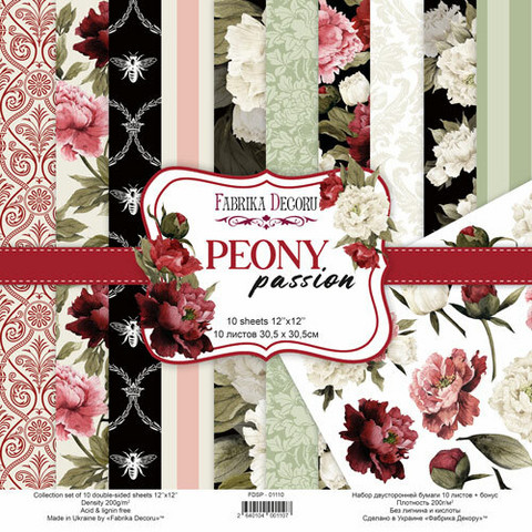 Fabrika Dekoru; Kaksipuolinen paperisetti  Peony passion