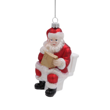 Joulupukki pöntöllä, lasikoriste 14cm