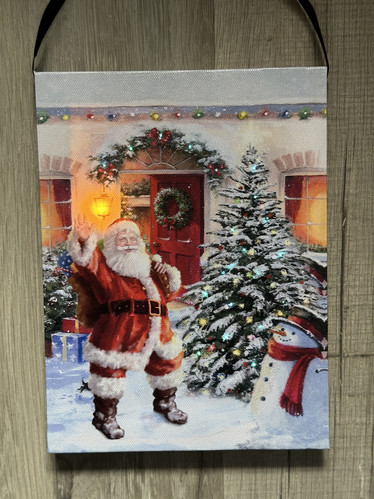 Joulupukki ovella Led-taulu 20x15cm