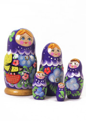 Violetti koria kantava-kukkamaatuskanukke (5 nukkea sisäkkäin)