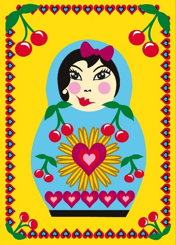 Turkoosi kirsikkamaatuska-postikortti