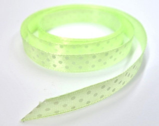 Satin ribbon with dots, Light green, 10 m