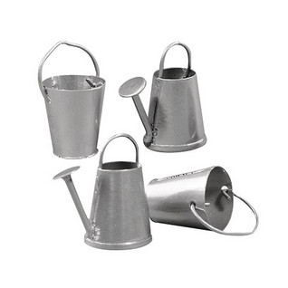 Metallic watering can + bucket, 4 pcs