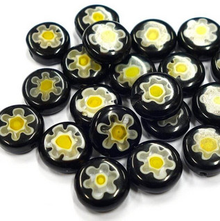 Millefiori-helmet, 25 kpl, Musta-Keltainen