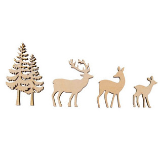 Wooden decoration, Deer + Spruce, 4-8cm