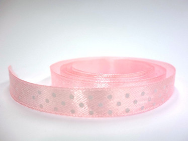 Satin ribbon with dots, Light pink, 1 m