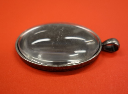 Ramberlock, oval, med glascabochon, färg antiksilver