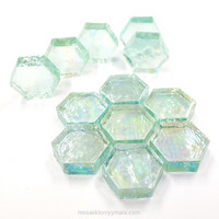 Form Glas, Hexagon, Aqua, 12 st