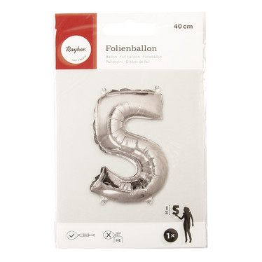 Foil balloon, number 5 silver