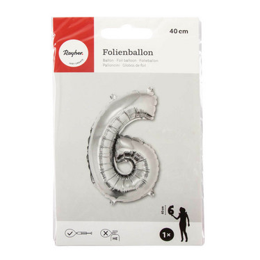 Foil balloon, number 6 silver