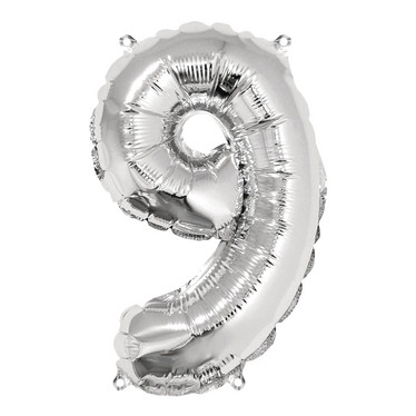 Foil balloon, number 9 silver