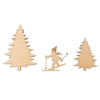Wooden decoration, Skier + Spruce, 5-10cm
