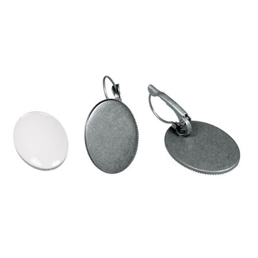 Earring, oval, 18x25 mm, with cabochon, oxidized silver