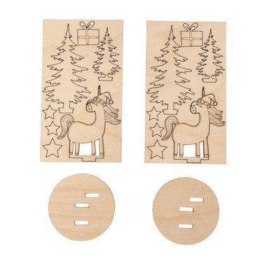 Wood.building kit, Winter Unicorn, DIY, 2 pcs