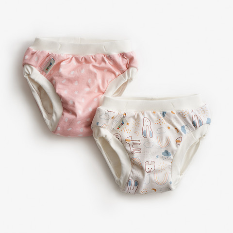 Imse Vimse kuivaksiopetteluhousut Pink dots/white teddy 2/pak XL 11-14 kg