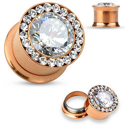 Plugi 10mm, Large Centered CZ in Rosegold