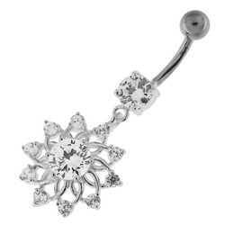 Hopeinen napakoru titaanivarrella, Kirkas kristalli, Snowflake Flower (9mm)