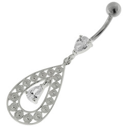 Hopeinen napakoru titaanivarrella, Kirkas kristalli, Big Teardrop (9mm)