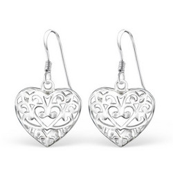 Hopeiset korvakorut, Romantic Lace Heart (pitsinen sydän)