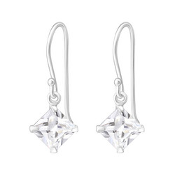 Hopeiset korvakorut, Kirkas Cubic Zirconia neliö