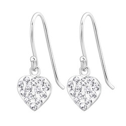 Hopeiset korvakorut, Small Flat Crystal Heart  (kirkas sydän)
