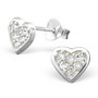 Hopeiset korvanapit, Sydän pienillä kristalleilla (Cubic Zirconia)