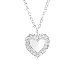 Hopeinen kaulakoru, Modern Heart with Cubic Zirconia
