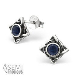 Hopeiset korvanapit, Square Antique Silver with Sodalite (sodaliitti luonnonkivi)