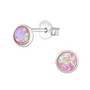 Hopeiset korvanapit, Small Round with Pink Opal Imitation (synteettinen opaali)