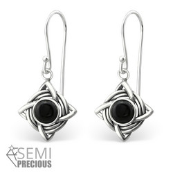 Hopeiset korvakorut, Antique Silver Square with Black Onyx (onyx luonnonkivi)