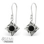 Hopeiset korvakorut, Antique Silver Square with Black Onyx (onyx luonnonkivi)