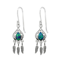 Hopeiset korvakorut, Antique Silver Dream Catcher in Peacock Blue