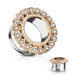 Tunneli 14mm, Gemmed Heart Circular Array Front in Rosegold