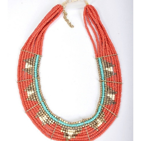 Kaulakoru/ATOLL-PALME,  Beads Collar in Coral