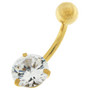 Hopeinen napakoru kirurginteräsvarrella (10mm), Simple Zirconia with Yellow Gold Plating