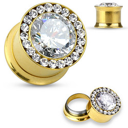 Plugi 12mm, Large Centered CZ in Gold