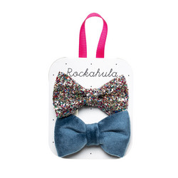 Hiuskoru/pinni, Rockahula KIDS|Velvet And Glitter Bow Clips Blue