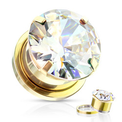 Plugi 10mm, Zircon Prong Set with CZ in Gold