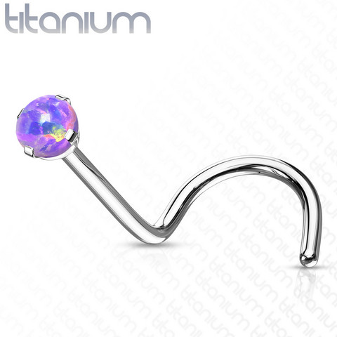 Nenäkoru, nenänappi Implant Grade Titanium Prong Set Opal in Purple