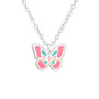 Lasten hopeinen kaulakoru, Pink Butterfly -vaaleanpunainen perhoskoru