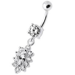 Hopeinen napakoru titaanivarrella, Small Dangly CZ (eri pituuksia)