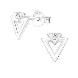 Hopeiset korvanapit, Triangle Ear Studs with Crystal
